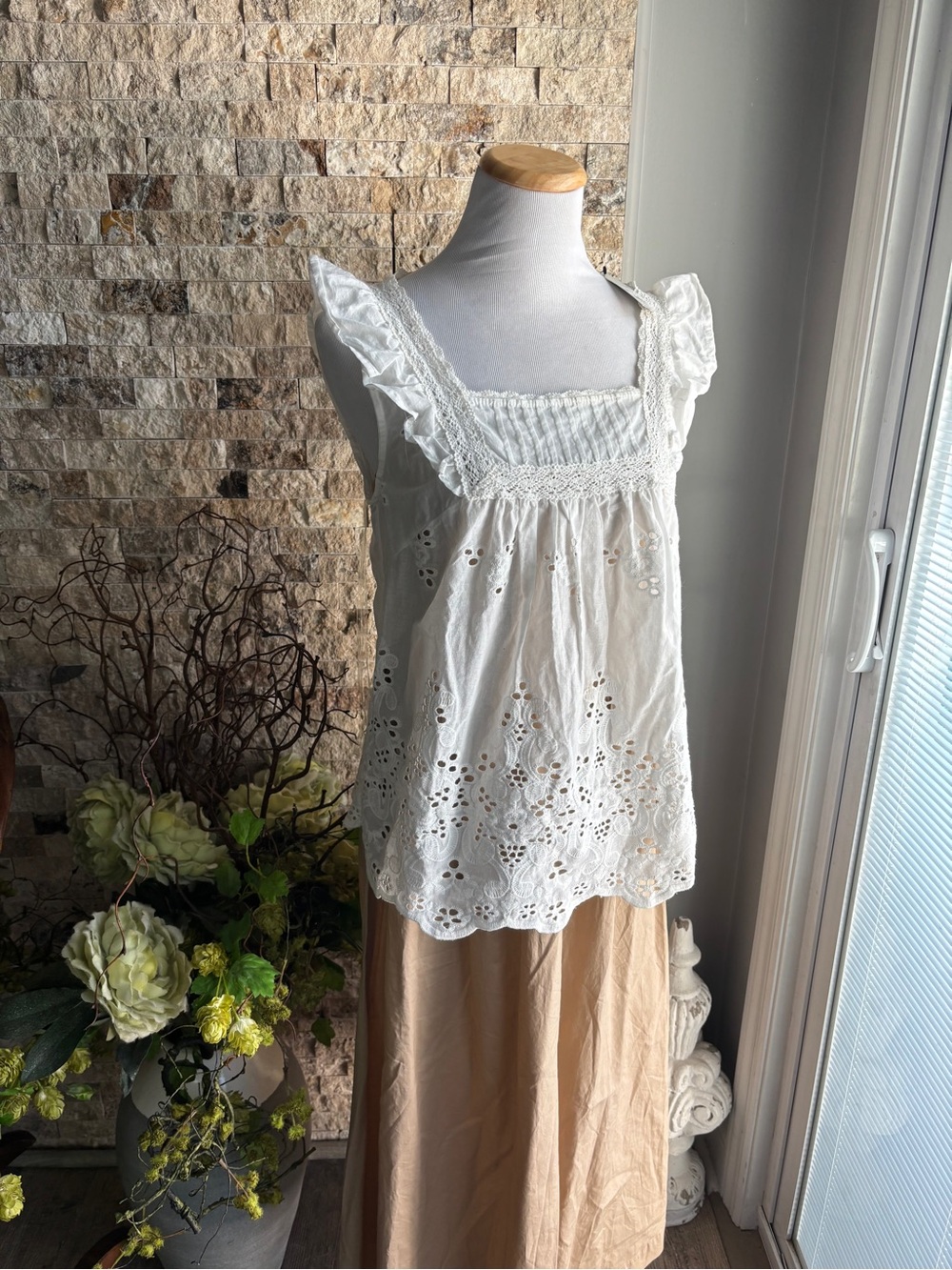 White Eyelet Ruffle Tank Top